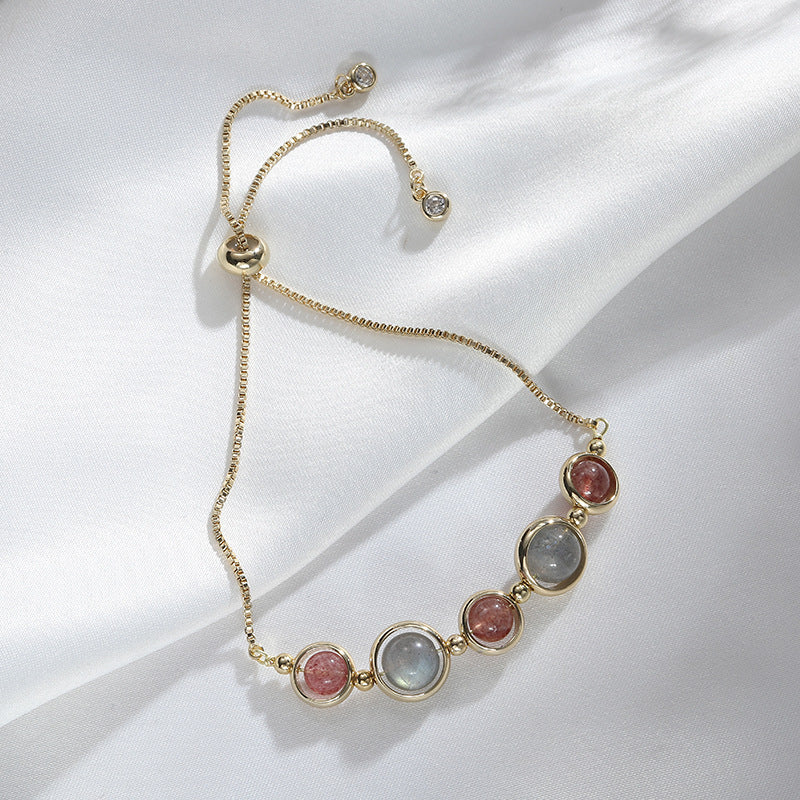 Exquisite Five Beads Crystal and Moonstone Bracelet for Women - Valentine's Day Gift