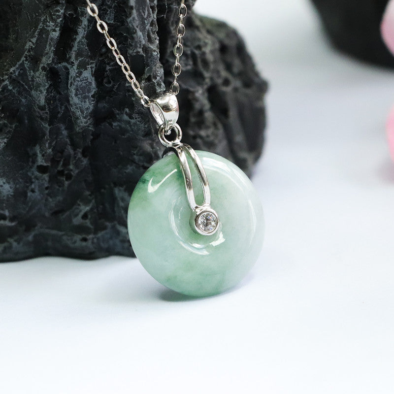 Sterling Silver and Natural Jade Necklace with Fortune's Favor Buckle