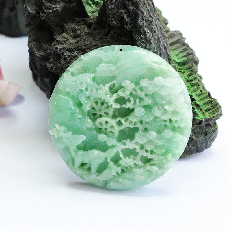 Green Jadeite Landscape Pendant - Fortune's Favor