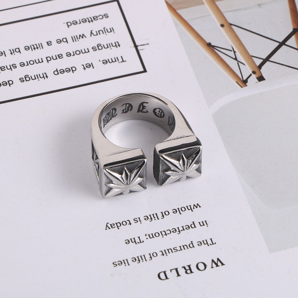 Personalized Punk Titanium Steel Ring for Men - Retro Double-Meter Floral Design