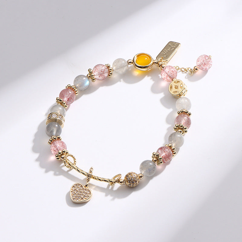 Strawberry Crystal and Grey Moonlight Sterling Silver Bracelet - Fortune's Favor