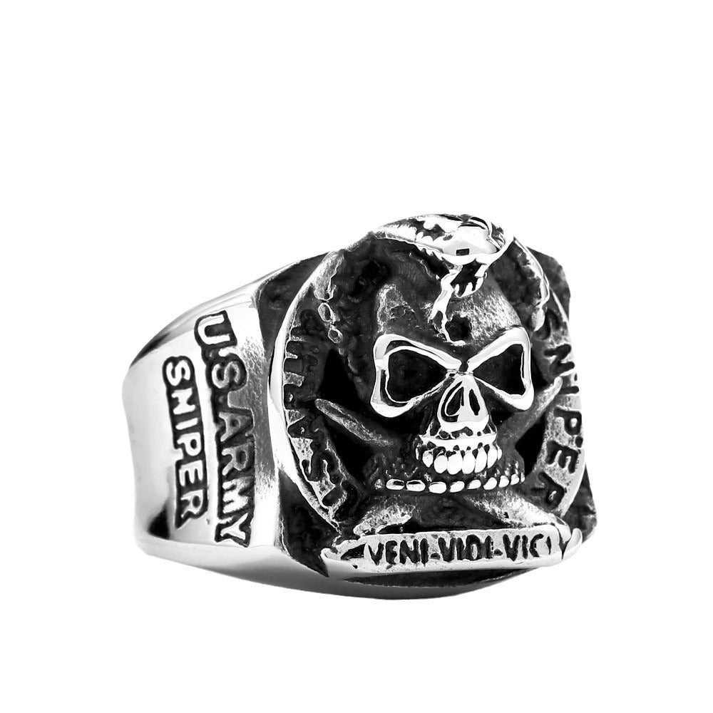 Titanium Steel Skull Snake Ring for Men - Retro American and European Style Domineering Hand Jewelry