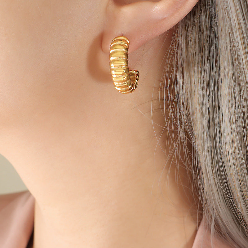 Retro Chic Titan Gold Threaded Earrings - Women's Statement Geometric Ear Accessories