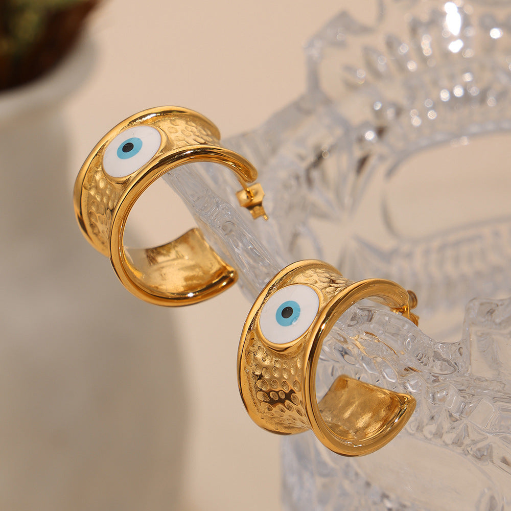 Retro Personality Titanium Steel Gold-plated Enamel Eye Jewelry Set