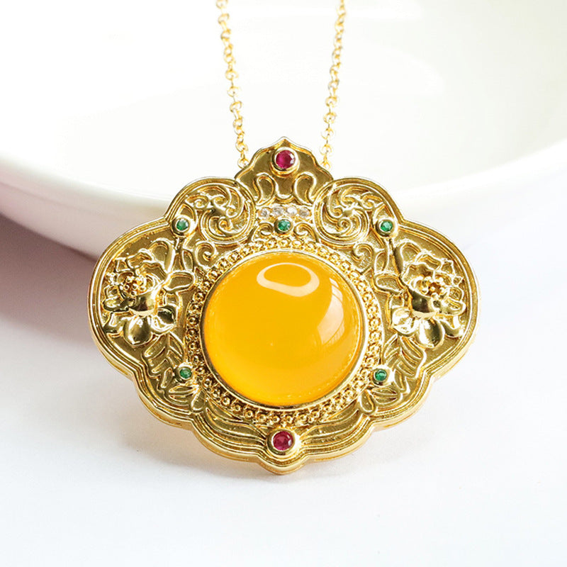 Yellow Chalcedony Zircon Ruyi Pendant