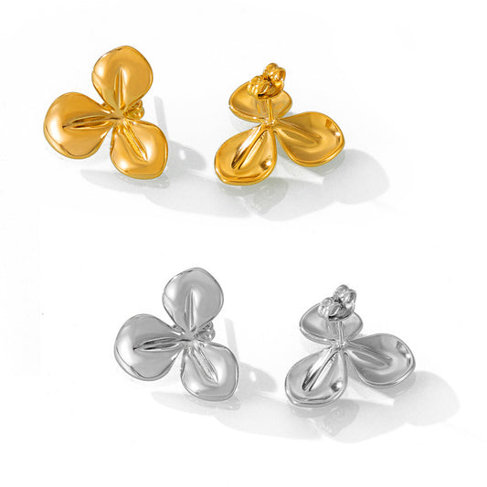 Elegant French Grass-Inspired Titanium Steel Flower Earrings