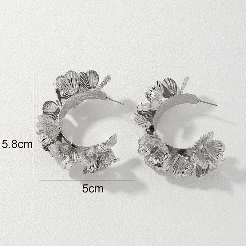 C-Shaped Floral Metal Earrings - Vienna Verve Collection