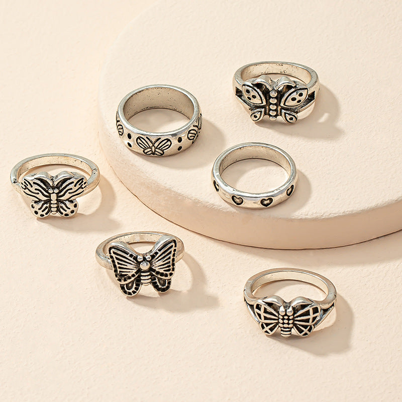 European American Style Vienna Verve Butterfly 6-Piece Ring Set in Retro Fashion