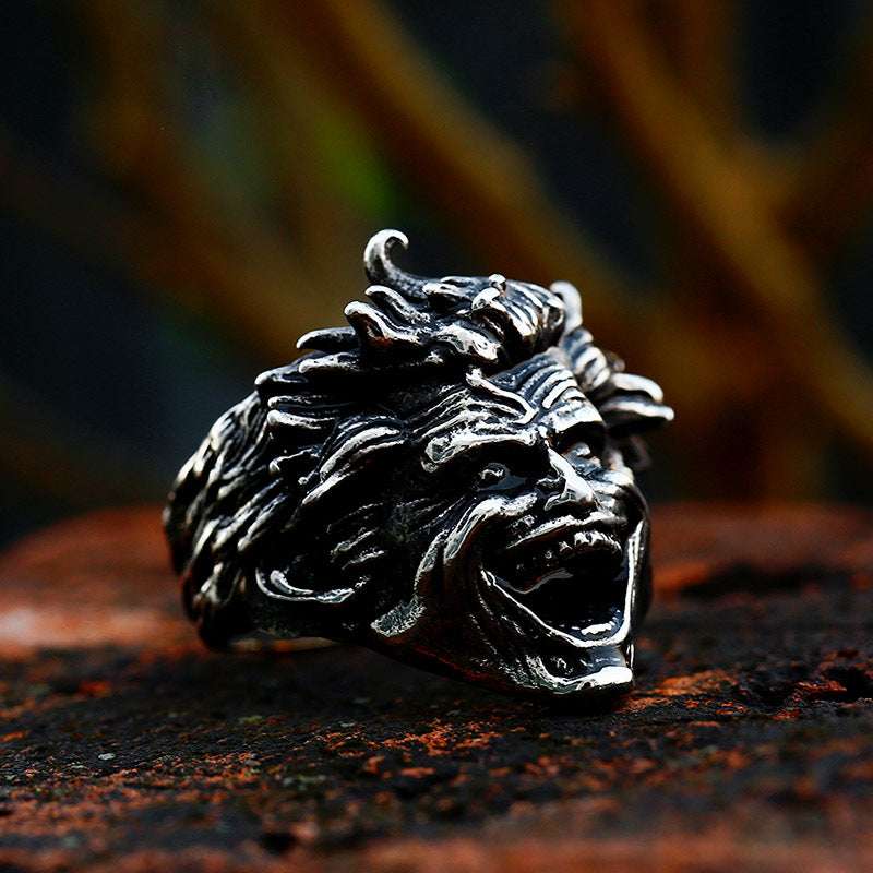 Vintage-Inspired Titanium Steel Men's Ring - Wholesale Retro Character Jewelry