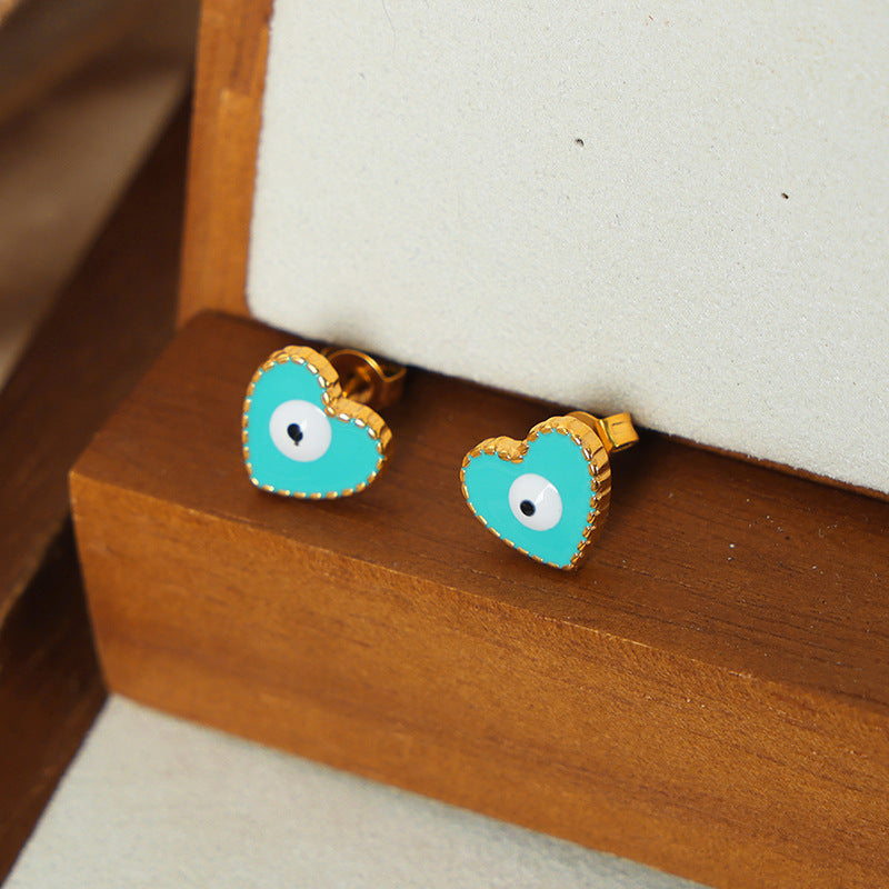 Quirky Cartoon Big Eyes Titanium Steel Gold-Plated Dripping Oil Earrings