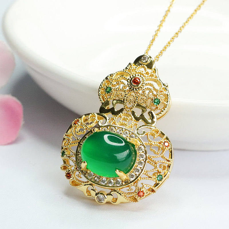 Ice Green Chalcedony Hollow Gourd Zircon Retro Pendant