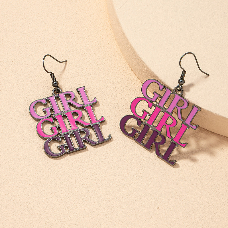 GIRL Color Matching Slogan Letter Earrings - Vienna Verve Collection