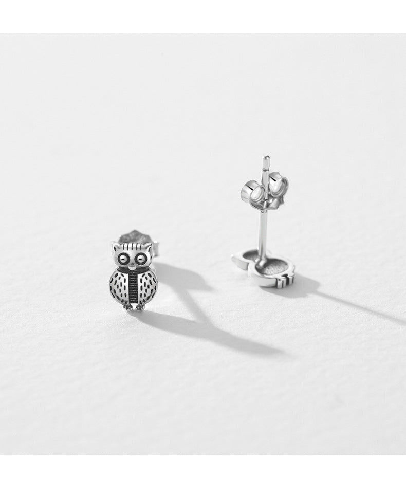 Retro Owl Earrings - S925 Sterling Silver Vintage Mini Earrings for Women