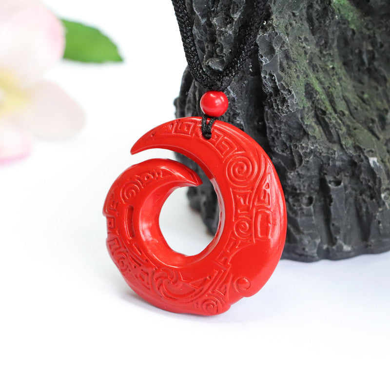 Red Sky Cinnabar Stone Pendant with Auspicious Cloudscape Pattern