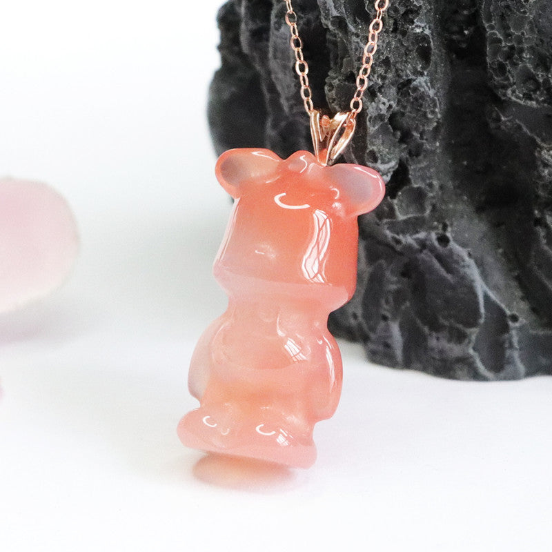 Rose Gold Necklace with Sterling Silver Agate Bear Pendant