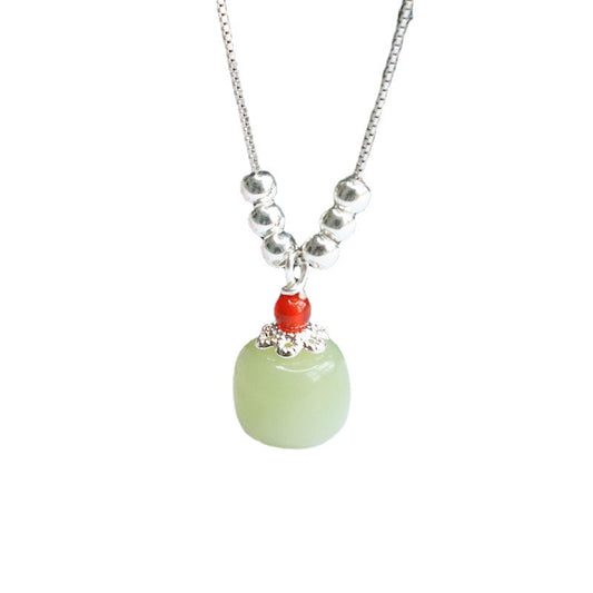 Hetian Jade Sterling Silver Bucket Beads Necklace