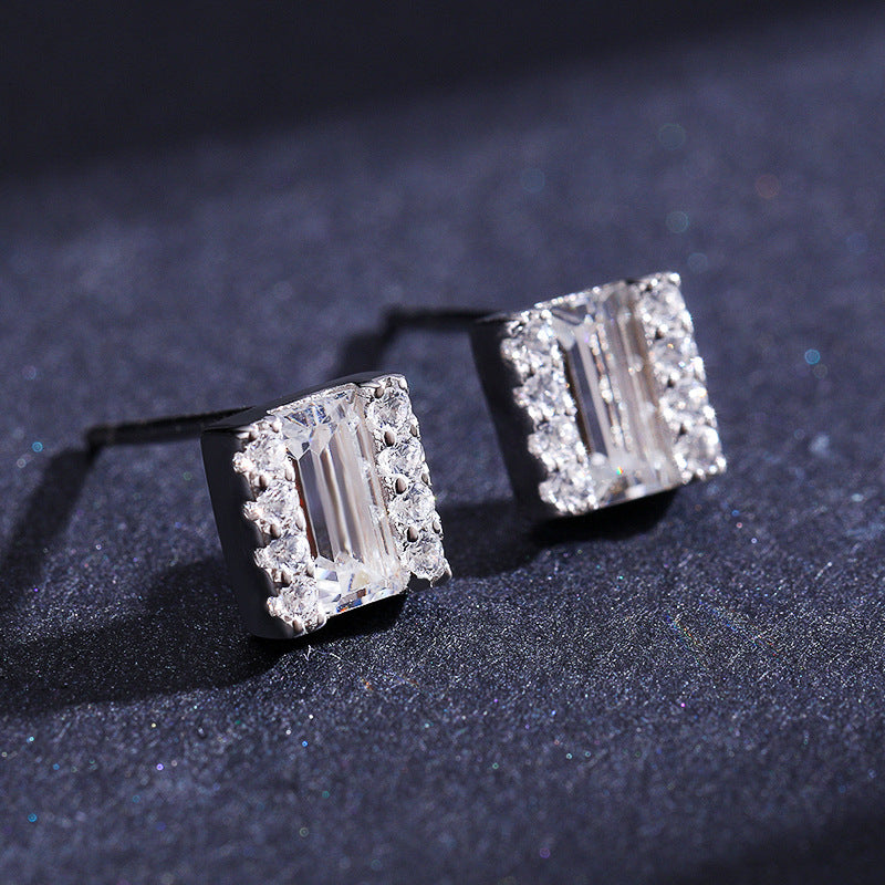 Elegant S925 Sterling Silver Earrings with Zirconium Inlay