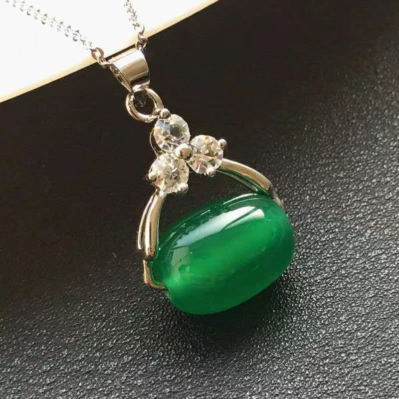 Green Chalcedony Bead Sterling Silver Pendant