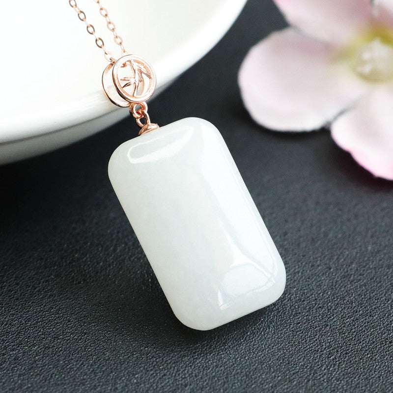 Heavenly Hetian White Jade Rectangle Necklace