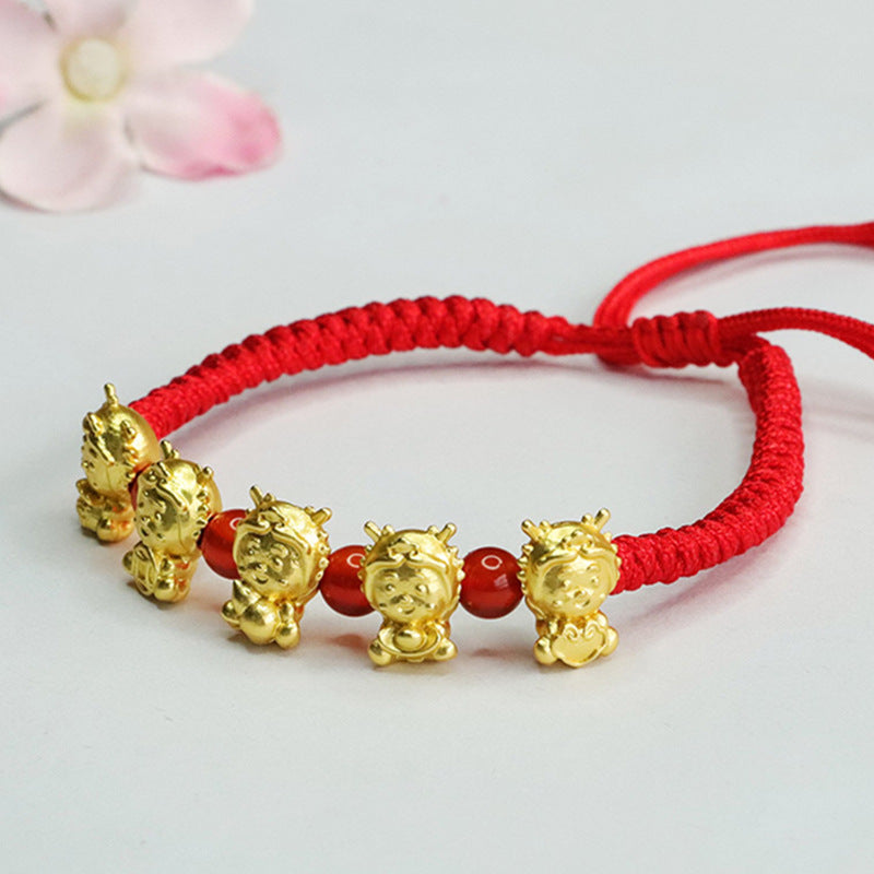 Five Fortune Agate Bracelet with Golden Dragon