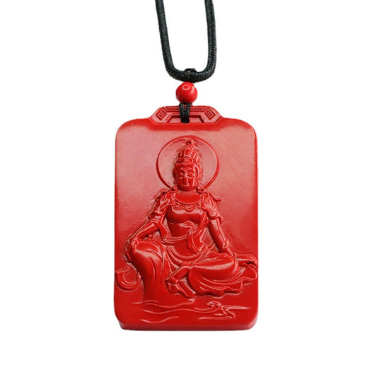 Red Sand Tara Guanyin Sterling Silver Pendant with Cinnabar Stone