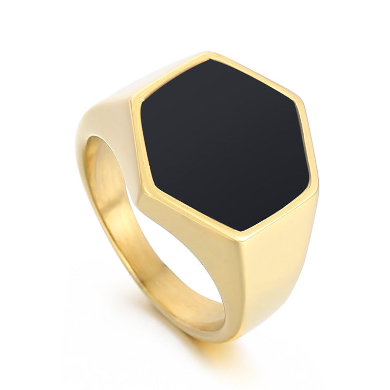 Sleek Black Hexagonal Stainless Steel Ring for Men – A Trendy Statement Piece