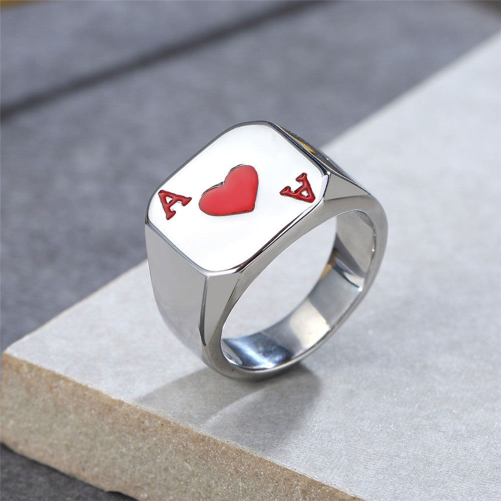 Stylish Men's Titanium Poker Hearts Ring