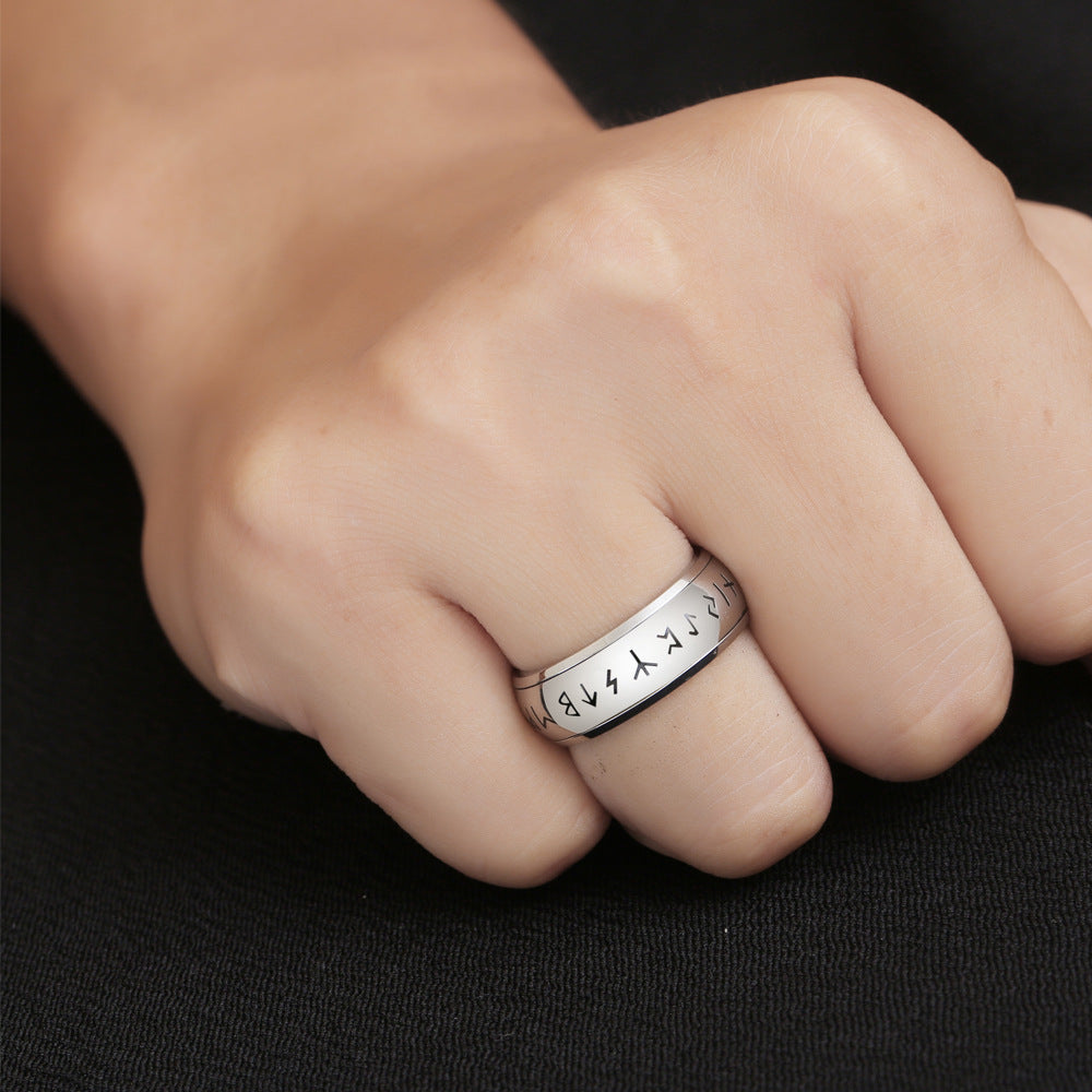 Contemporary Titanium Steel Men's Ring with Symbolic Letters - Trendy and Stylish Jewelry from Japan and South Korea