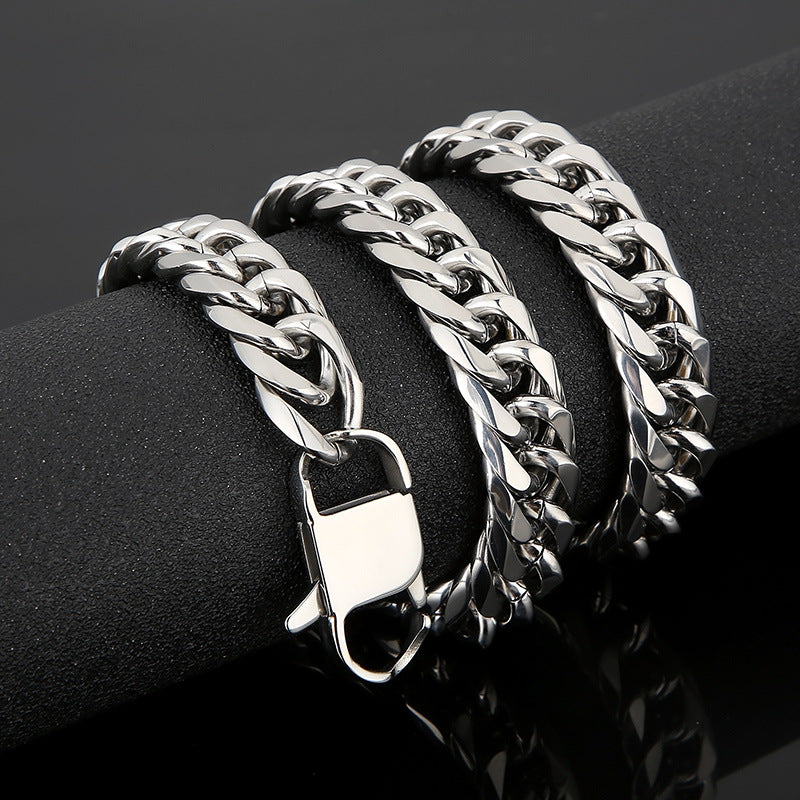 Trendy and Stylish European-American Hip-hop Double-woven Denim Chain, Titanium Steel Men's Bracelet and Necklace Combo