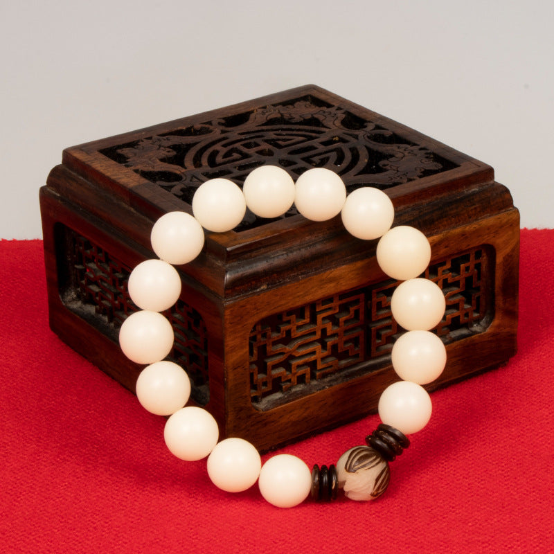 New Chinese Retro Lotus White Jade Bodhi Root Bracelet - Unisex Jewelry