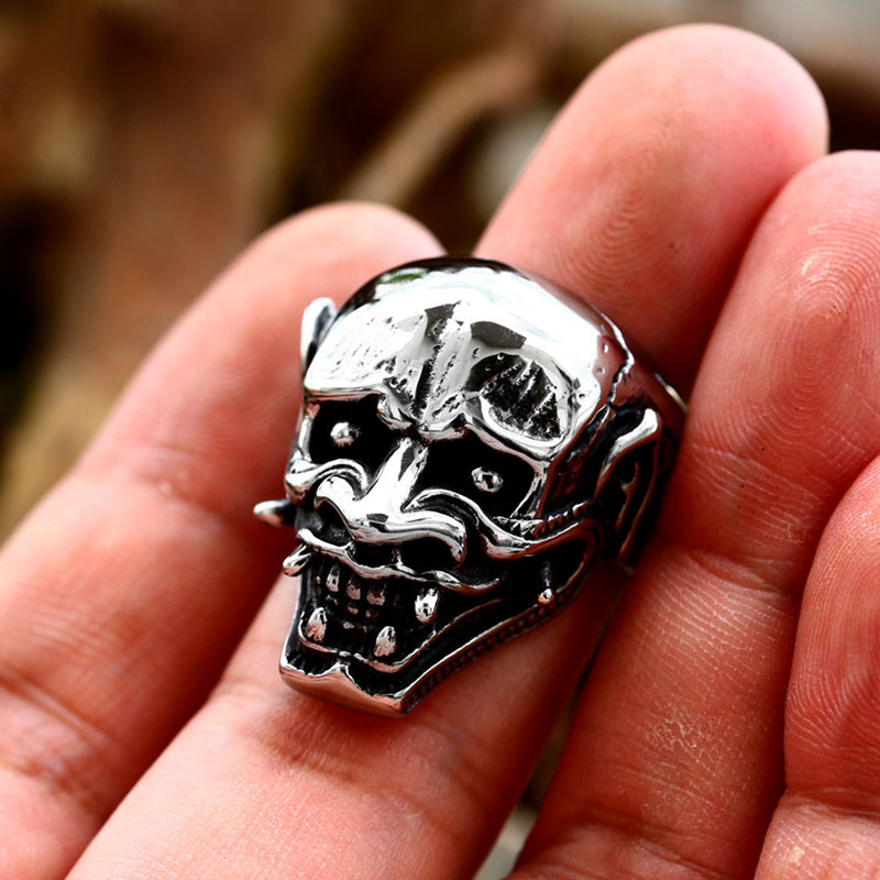 Punk-Inspired Stainless Steel Skull Ring for Men - Retro Prajna Design, Sizes 7-13