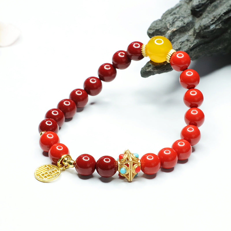 Red and Gold Blessing Bracelet with Cinnabar Stone