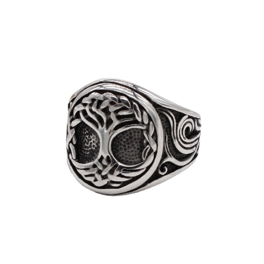 European and American Retro Life Tree Men's Titanium Steel Rings - Wholesale Jewelry