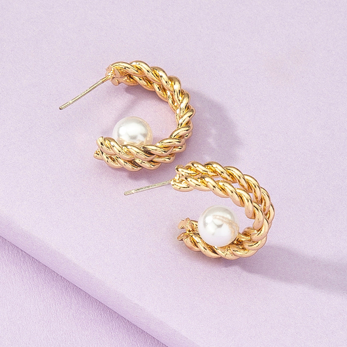 Exaggerated Twist Braided Pearl Earrings - Vienna Verve Collection