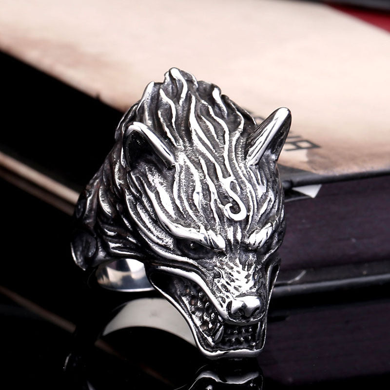 Nordic Viking Wolf Head Ring for Men - Stainless Steel Cross-Border Jewelry