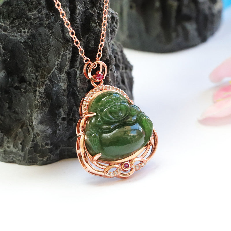 Buddha Jasper Necklace adorned with Genuine Hetian Jade