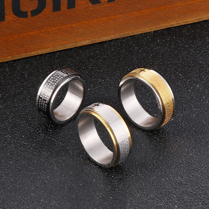 Retro Titanium Steel Men's Rotating Decompression Ring - Cross-Border Arc Design