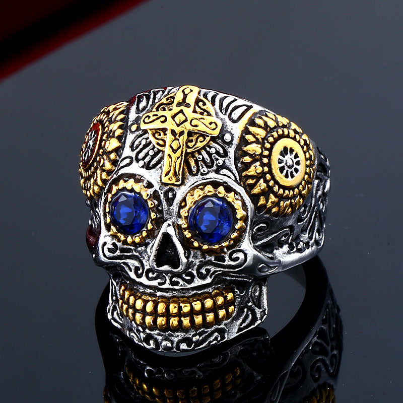 Men's Retro Personalized Titanium Steel Skull Cross Ring - Wholesale European & American Jewelry