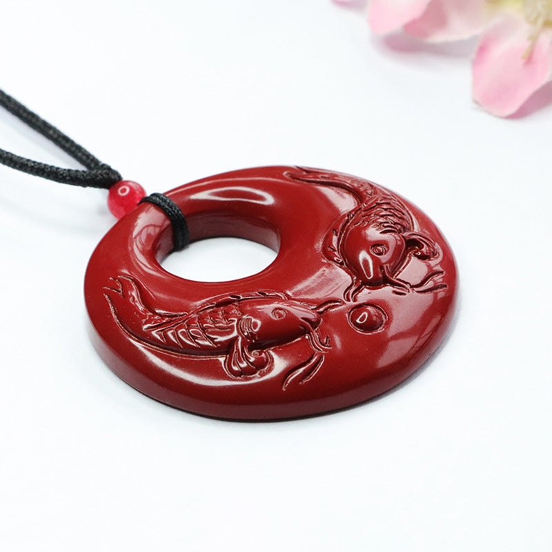 Cinnabar Stone Koi Fish Pendant for Good Luck and Prosperity