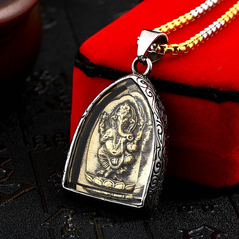 Wholesale Ethnic-Inspired Men's Stainless Steel Buddha Pendant with Crystal Inlay - Retro Style Jewelry for Him