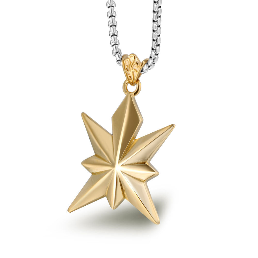 Stylish Titanium Steel Octagram Pendant Necklace for Men - Personalized Star Flower Design