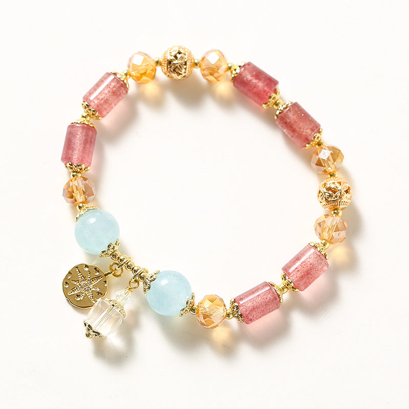 Ocean Blue Treasure Crystal Bracelet with Strawberry Crystal and Instagram Glass Beads