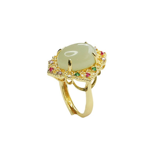 Vibrant Zircon and Hotan Jade Sterling Silver Ring