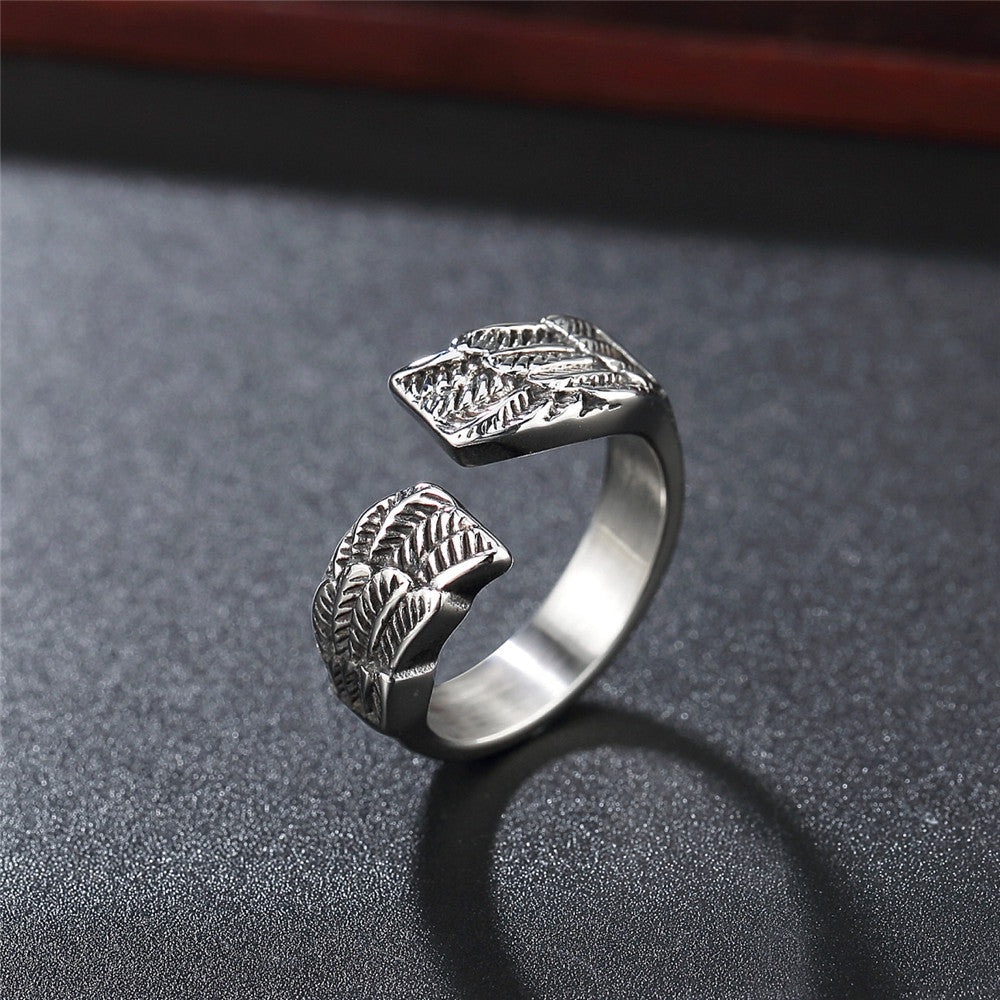 Exquisite Retro Feather Angel Wings Titanium Steel Ring