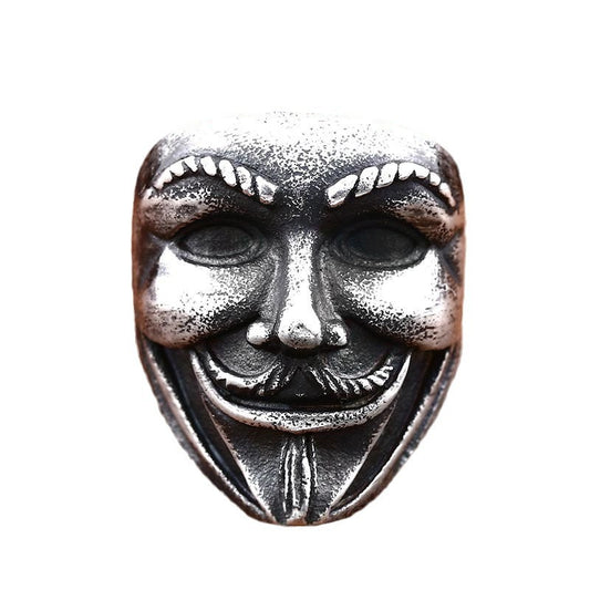 Titanium Steel V for Vendetta Clown Mask Ring for Men - Wholesale European and American Film Style Jewelry