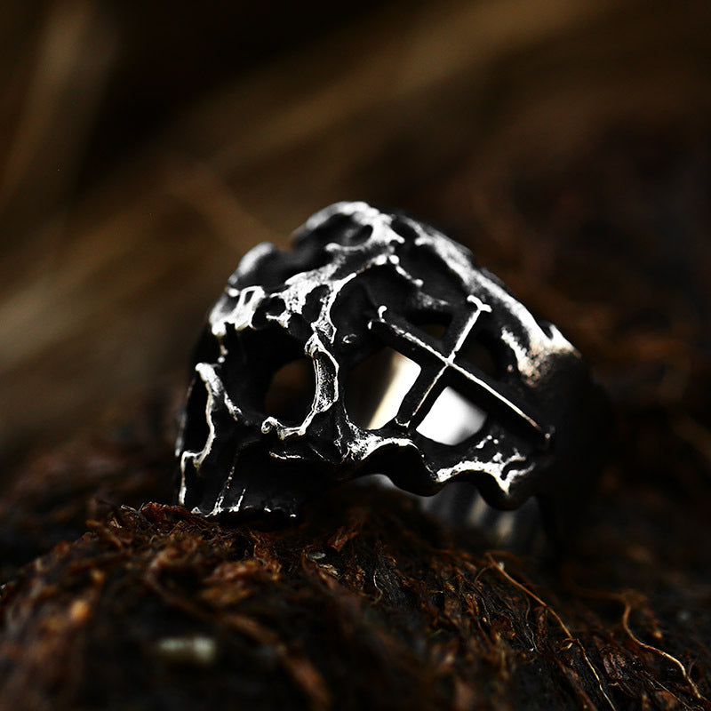 Titanium Steel Skull Ring for Men – Punk Hip-Hop Retro Design, Cross-Border Wholesale