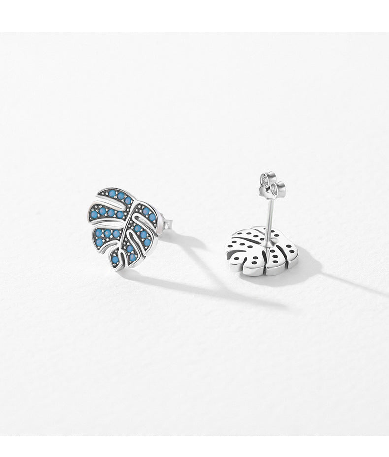 Elegant S925 Sterling Silver Turquoise Leaf Earrings