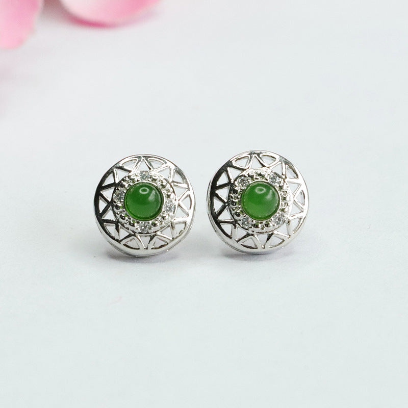 Exquisite Vintage Sterling Silver Earrings with Hotan Jade ResponseEntity