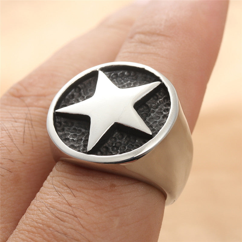 Titanium Steel Retro Pentagram Ring for Men - Trendy Personalized Accessory