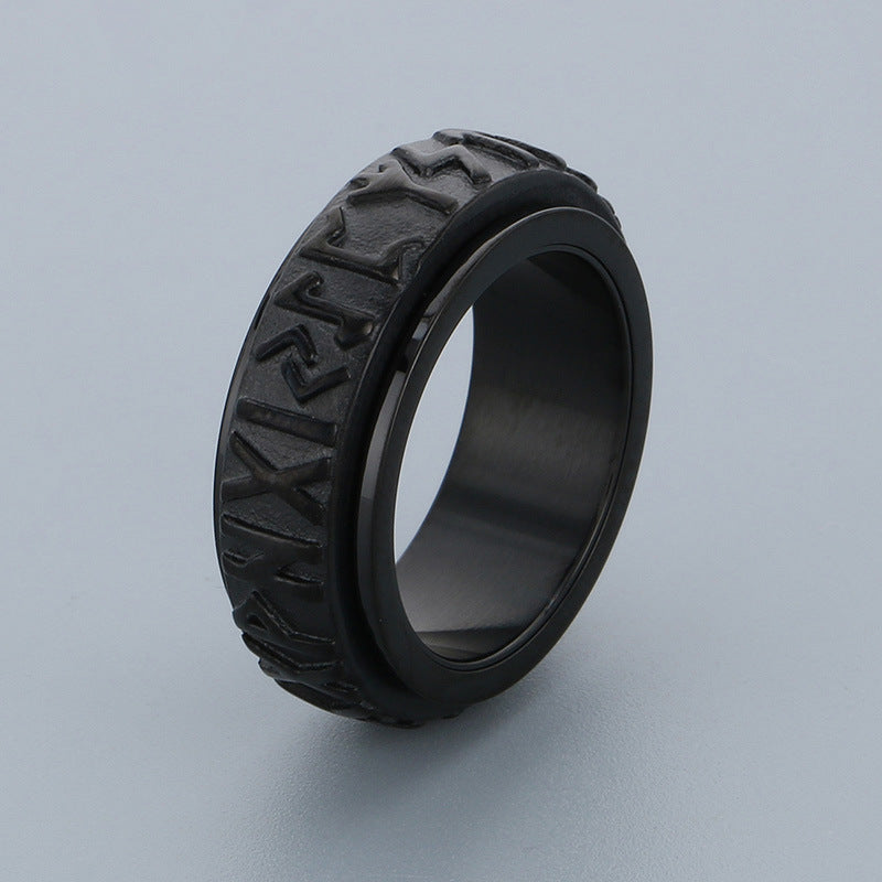 Customizable Stainless Steel Punk Viking Text Rotating Ring for Men